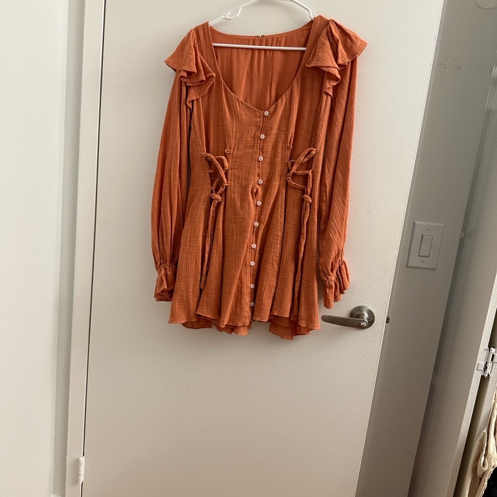 Free People Terracotta Ruffle Blouse
